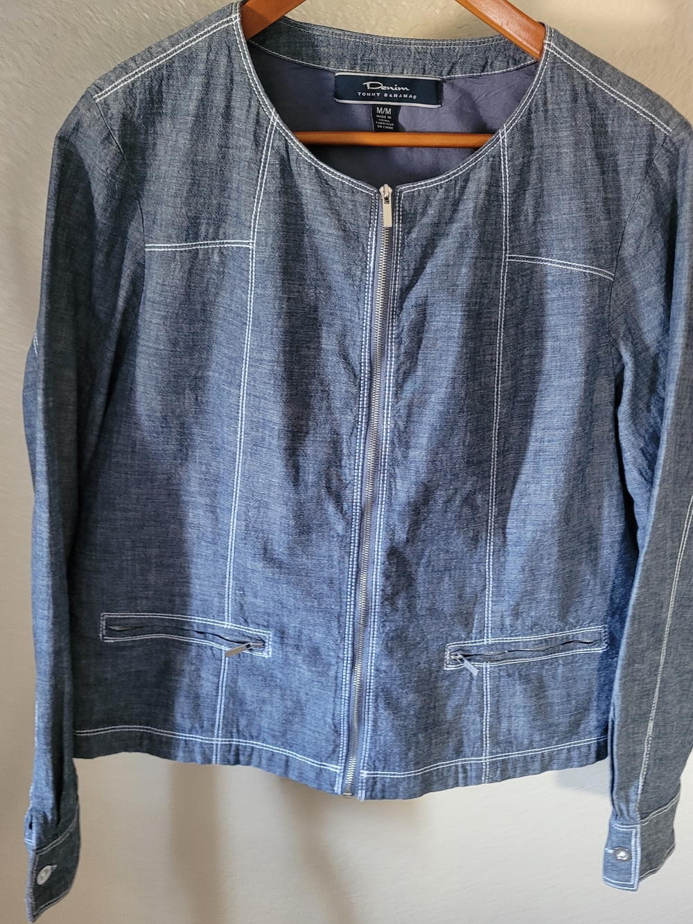 Tommy Bahama Blue Denim Zip Jacket with Contrast Stitching